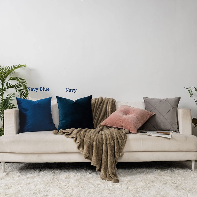 QUAFOO Navy Decorative Lumbar Velvet Throw Pillow Covers 24x24 inch Set of 2 with Zipper Luxury Soft Solid Square Cushion Covers Case for Sofa Couch Bed Living Room - Image 4